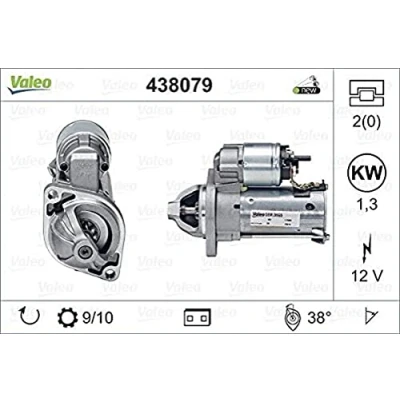 Obrázek VALEO 438079 Starter Jmenovitý výkon: 1,3 kW Stop &amp; start: NO počet zubů: 9 zubů napětí: 12 V Směr otáčení: CLOCKWISE