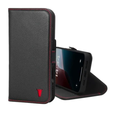 Obrázek TORRO pouzdro kompatibilní s iPhone 16 Pro Max z pravé kůže funkcí stojánku a přihrádkami na karty (kompatibilní oficiálními nabíječkami MagSafe) černé