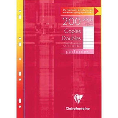 Obrázek Clairefontaine 4715C Packung, mit 200 Seiten Klausurbogen (Doppelblätter) DIN A4, 21x29,7cm, 9 fach gelocht, 90g, liniert Rand, Weiß, 1 Pack