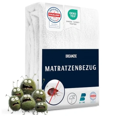 Obrázek Dreamzie potah na matrace 160 x 200 20 cm proti roztočům a štěnicím roztoče kompletní se zipem chránič pro alergiky vodotěsný, Bi Ome Öko Tex