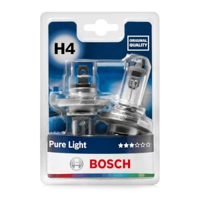 Obrázek Bosch H4 Pure Light halogenová žárovka pro automobilový světlomet, 12 v 60/55 W, originální kvalitě patice žárovky typu P43t balení 2 ks náhradních žárovek do světlometů