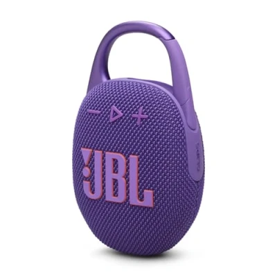 Obrázek JBL Clip 5 ve fialové barvě přenosný Bluetooth reproduktor s reproduktorem Pro Sound, hlubokými basy a funkcí Playtime Boost vodotěsný odolný proti prachu výdrž 12 h