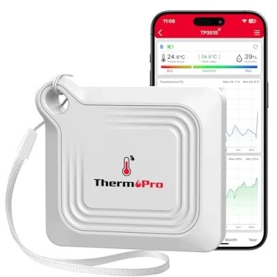 Obrázek ThermoPro Vlhkoměr, teploměr Bluetooth 80 m, měřič vlhkosti vzduchu, pokojový teploměr, vnitřní s exportem dat a uložením, digitální vlhkoměr pro interiér, kancelář, sklep, skleník
