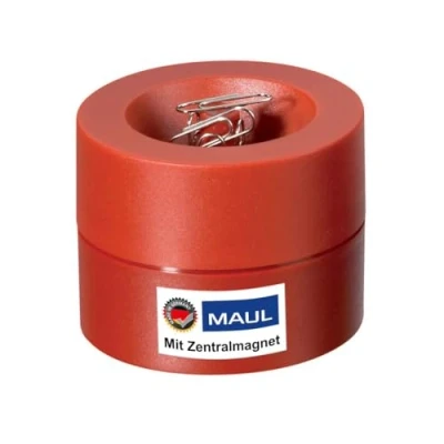 Obrázek Maul zásobník sponek MAULpro Ø 7,3 x 6 cm psací stůl organizér pro kancelářské sponky příslušenství s magnetem kancelář včetně 15 svorek stylový červený