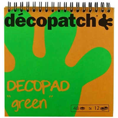 Obrázek Décopatch BLOC05O Décopad Block (praktisch und einfach zum Verwenden, 48 Blatt, 12 verschiedenen Motiven, 15 x 15cm, ideal für Ihre Pappmachés Bastelprojekte) 1 grün