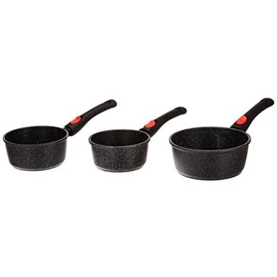 Obrázek Kamberg 0008038 Set aus 3 Stieltöpfen mit 16/18/20 cm Abnehmbarer Griff Aluminiumguss Beschichtung in Steinoptik Für alle Herdarten, auch Induktion PFOA‑frei, Aluminium, grau, 20 cm,