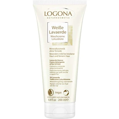 Obrázek LOGONA Naturkosmetik Prací krém White Lavaerde, krémový s lotosovým extraktem, ghassoul, porcelánový jíl pro péči o vlasy a tělo, přírodní veganský, bez tenzidů, 200 ml