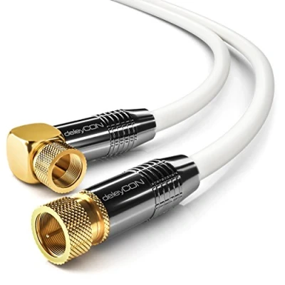 Obrázek deleyCON 1m SAT anténní kabel satelitní koaxiální HDTV Full HD 4K F konektor 90 Čalouněný k konektoru rovný bílý