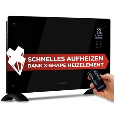 Obrázek ProfiCare® Elektrické topení se skleněnou přední částí &amp; X Shape topný článek mobilní radiátor vhodný i pro montáž na stěnu konvektor 2 stupni tiché 0dB PC GKH 3119