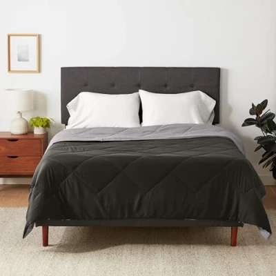Obrázek Amazon Basics Oboustranná prošívaná deka, mikrovlákno, šedá/černá, 220 x 240 cm