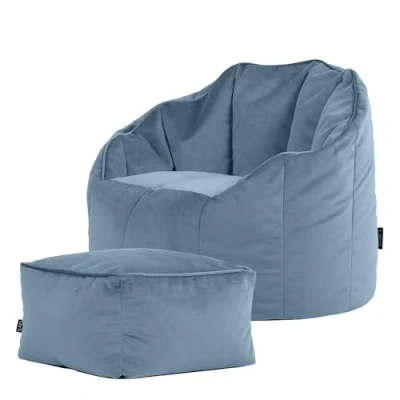 Obrázek Icon Sirena Sitzsack Sessel mit Hocker für Erwachsene, Hellblau, Flauschiger Samtstoff, Riesen Samt Füllung, Bean Bag Chair, Bequemer Wohnzimmer, Lounge, Schlafzimmer, Büro