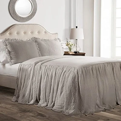 Obrázek Lush Decor Tagesdecke mit Rüschenrock, Polyester, grau, voll