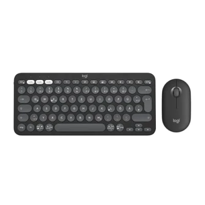 Obrázek Logitech Pebble 2 Combo, bezdrátová klávesnice a myš, tichá mobilní, přizpůsobitelná, Logi Bolt, Bluetooth, Easy Switch pro Windows, MacOS, iPadOS, Chrome, německé rozložení QWERTZ, grafit