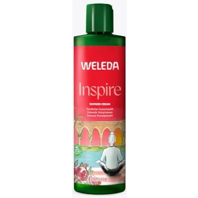 Obrázek WELEDA Bio Inspire XL sprchový gel veganský přírodní kosmetika, granátové jablko, sprcha pro ženy a muže s pomeranč/vanilkovou vůní péče o pleť, sprchové mýdlo na čištění obličeje těla