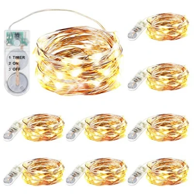 Obrázek innotree Sada 9 ks světelných řetězů s časovačem, baterie měděný drátěný světelný řetěz 2 m 20 LED Vánoce provoz na vodotěsná světla láhev dekorace, teplá bílá