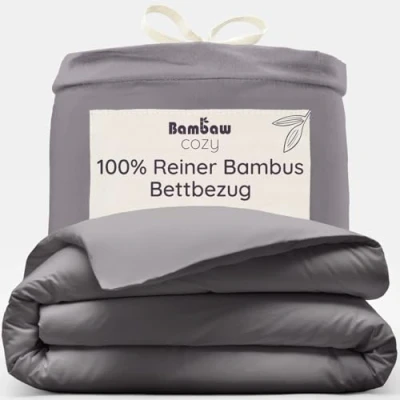 Obrázek Bambaw Dunkelgrauer Bettbezug 135x200 cm Bettwäsche BettwäscheBambus Stoff Kühlende Atmungsaktive Allergiker