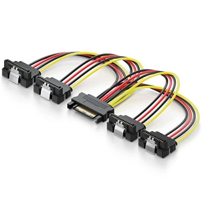 Obrázek deleyCON 0,15 m S ATA napájecí adaptér Y 1x SATA zdířka na 4x konektor zahnutý interní HDD SSD kabel napájení až 4 zařízení