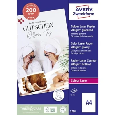 Obrázek AVERY Zweckform 2798 Premium Colour Laser papír (A4, oboustranně povrstvený, hedvábný lesk, 200 g/m², 100 listů)