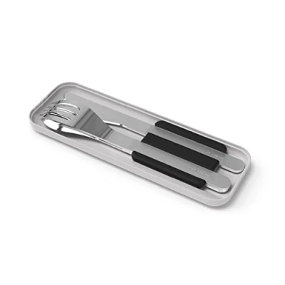 Obrázek MONBENTO sada příborů MB Slim Box Onyx pro na oběd 3dílná vidlička nůž lžíce do kanceláře/školy příbor to go svačinový originál/MB Square Bento ušlechtilá