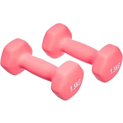 Obrázek Amazon Basics Neoprenové činky závaží, 3. 0 růžové, 2dílná sada, 2 x 1,5 kg