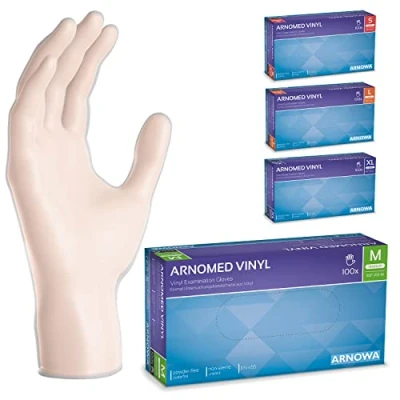 Obrázek ARNOMED jednorázové rukavice M, vinylové rukavice, se 100 kusy/krabičkou, bez pudru, gumové latexu,