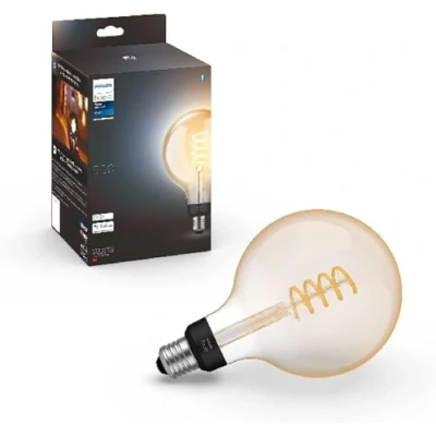 Obrázek Philips Hue White E27 Filament velká globe lampa, G125 550 lm, teplé bílé světlo, stmívatelná, regulovatelná přes aplikaci, kompatibilní s Amazon Alexa (Echo, Echo Dot), balení 1 ks