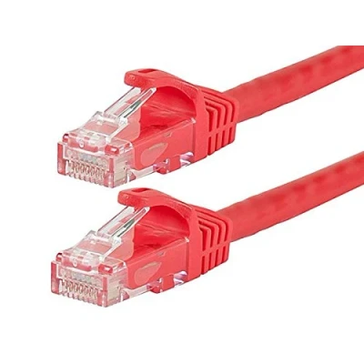 Obrázek Monoprice 109829 Flexboot Cat6 Ethernet propojovací kabel síťový internetový RJ45, lemovaný, 550 MHz, UTP, čistý holý měděný drát, 24 AWG, 30,5 m, červený