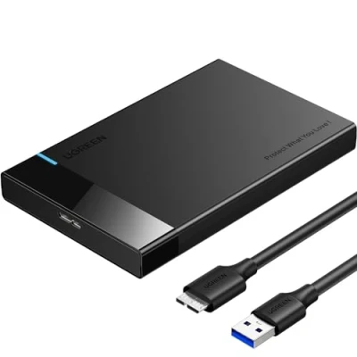 Obrázek UGREEN kryt pevného disku 2,5&quot; USB 3.0 SATA pro SSD a HDD ve výšce 9,5 mm 7 externí pevné disky podporuje UASP Case s kabelem, montáž bez nářadí