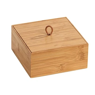 Obrázek WENKO Bambusový box Terra s víkem M, organizér do kuchyně, koupelny a celé domácnosti pro koupelnové potřeby, kuchyňské potřeby nebo sladkosti, praktickou poutkou, 15 x 7 cm, přírodní