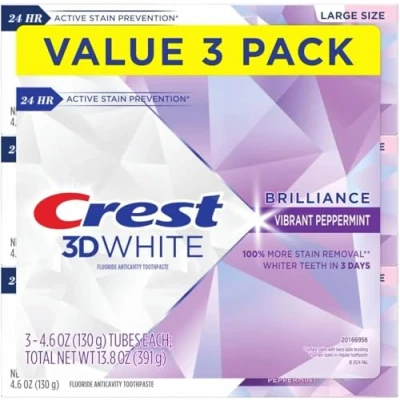 Obrázek Crest Toothpaste 3D White Brilliance Vibrant Peppermint, 4,1 oz (Pack of 3)