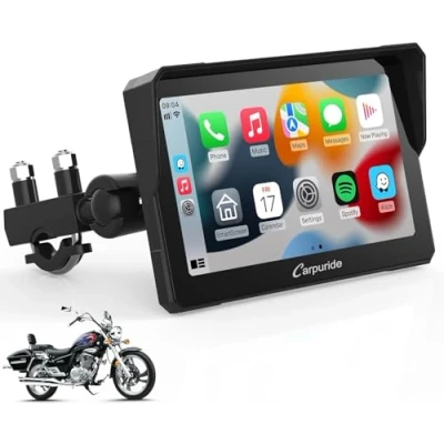 Obrázek Carpuride W702 Motorrad CarPlay Bildschirm, Wireless &amp; Android Auto, 7 Zoll wasserdichter Touchscreen, Dual Bluetooth, Navigation, Siri