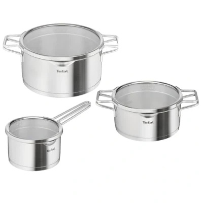 Obrázek Tefal H852S3 Nordica 6 teiliges Topfset bestehend aus Stielkasserolle 16 cm inkl. Deckel und Kochtöpfe 20/24 Doppelgriff induktionsgeeignet alle Herdarten Edelstahl