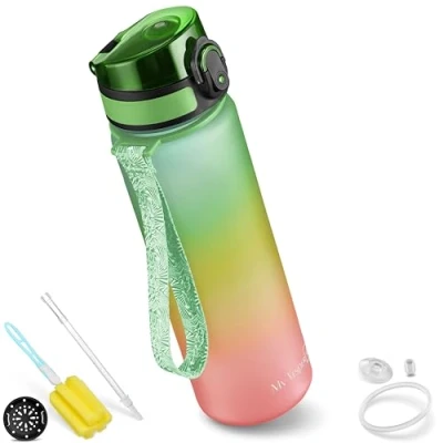 Obrázek My Vesperbox Dětská láhev na pití Minny 500 ml zabezpečená proti vytečení a bez BPA vč. náhradního těsnění, čisticího kartáče, sítka ovoce volitelného brčka ideální do školy, školky
