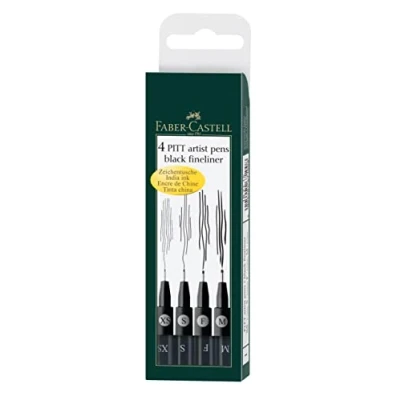 Obrázek Faber Castell 167115 Tušová tužka PITT artist Pero, balení po 4 kusech, obsah: M, F, S, XS, černá
