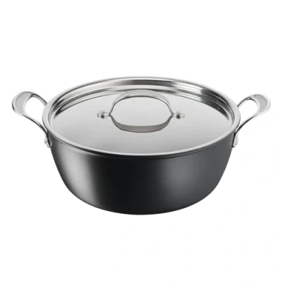 Obrázek Tefal H91254 Jamie Oliver Batch Cooking Set Tvrdá eloxovaná hrnec na vaření 30 cm nepřilnavý povrch velké množství Thermo Signal vhodný pro indukci včetně receptury ušlechtilá ocel/černá