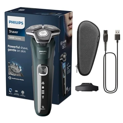 Obrázek Philips Shaver Series 5000 Elektrischer Nass und Trockenrasierer für Herren mit ausklappbarem Trimmer, Ladestation &amp; Reiseetui (Model S5884/35)