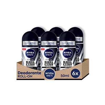 Obrázek NIVEA Men Black &amp; White Invisible Original Roll on 6 x 50 ml Deodorant 72h Deo Anti Transpirant gegen Gerüche, Schweiß, Rückstände, Irritationen und Flecken auf hellen dunklen Stoffen
