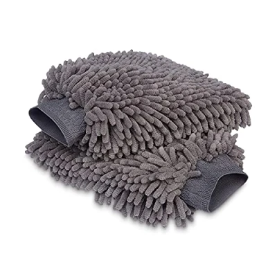 Obrázek Amazon Basics Deluxe mycí rukavice do auta, ručník na ruce, mikrovlákno, 2 kusy, tmavě šedá, 30 x 20 cm
