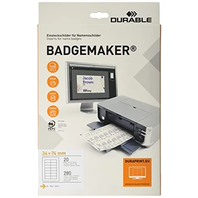 Obrázek Durable Zasouvací štítky Badgemaker, 280 cedulí, 34 x 74 mm, bílé, 142502