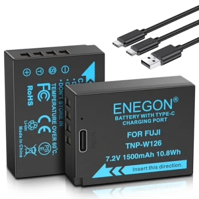 Obrázek ENEGON NP W126/W126S USB C přímé nabíjení náhradní baterie 1500 mAh (balení 2 ks) s nabíjecím kabelem v 1 pro Fujifilm a Fuji FinePix HS30EXR HS35EXR HS50EXR