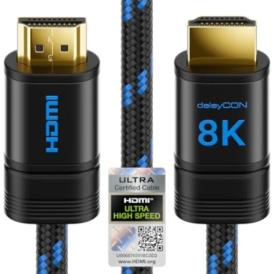 Obrázek deleyCON 0,5m 8K HDMI 2. 1 krátký kabel (48G, ULTRA Highspeed) 8K@60Hz 4K@120Hz 2K@144Hz/165Hz EARC HDCP 3/2. 2 kompatibilní s DTS: X Dynamický HDR Dolby Atmos TV PS5 Xbox Soundbar Monitor