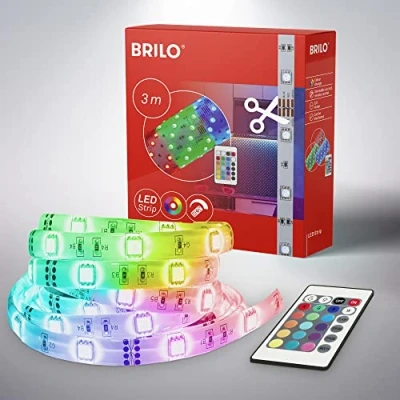 Obrázek Briloner žárovky na 3 m pásce, samolepicí, 90xRGB proužky, světelný pás, světelná lišta, hadice, LED pásek, plast, 0,16 W, bílá barva, 300 x 1 0,3 cm