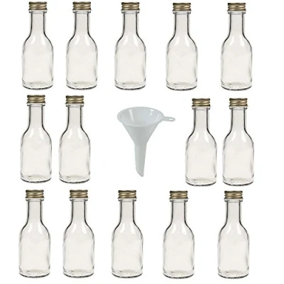 Obrázek Viva Haushaltswaren Gabriele Hesse e.K. 14 prázdných skleněných lahví se šroubovacím uzávěrem 100 ml pro vlastní naplnění vč. bílé plnicí trychtýře Ø 5 cm