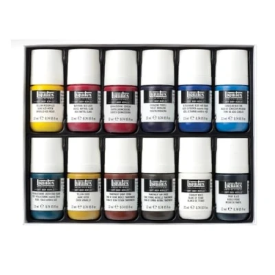 Obrázek Liquitex 3699321 Professional Soft Body akrylová barva s vysoce kvalitními pigmenty, vysoká zářivost barev, stálá na světle, krycí, voděodolná a ekologická, sada 12 barev v 22 ml Essentials