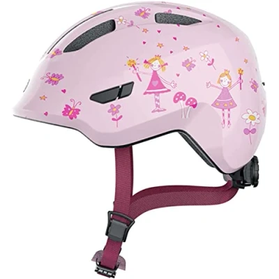 Obrázek ABUS Dětská helma Smiley 3.0 cyklistická přilba S hlubokým střihem, design vhodný pro děti a místo cop dívky chlapce růžová se vzorem princezny, velikost