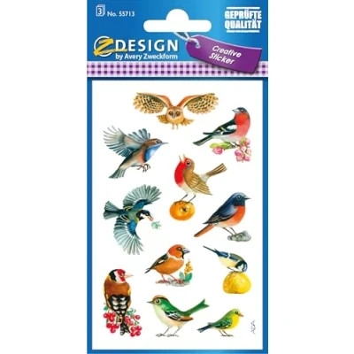Obrázek AVERY Zweckform Papírová nálepka Ptáci 33 nálepek (dekorační nálepka, nálepky na zvířata, samolepicí, dětské narozeniny, dárky, scrapbooking, fotoalbum, deník, bullet dekorace, kutilství) 55713
