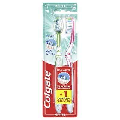 Obrázek Colgate zubní kartáček Max White, střední, 2 kusy ruční pro přirozeně bílé zuby, se středně tvrdými štětinami