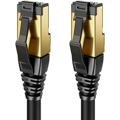 Obrázek deleyCON 0,5m CAT8. 1 LAN kabel patch síťový RJ45 DSL měď S/FTP stínění 2000 MHz 40 Gbit CAT.8 Ethernet pozlacený černý