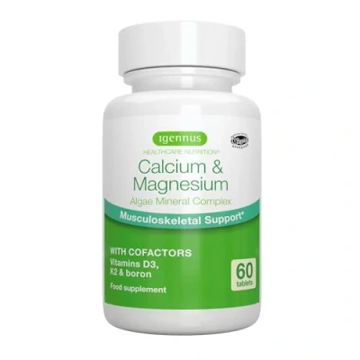Obrázek komplex vápníku a hořčíku s vitamínem D3, K2 borem jako ko faktory, vysoká dávka, řas, minerální komplex, veganský, 60 tablet, od Igennus