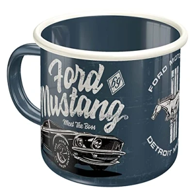 Obrázek Nostalgic Art Retro smaltovaný hrnek, 360 ml, Ford Mustang The Boss nápad na dárek pro fanoušky příslušenství, kempovací vintage design